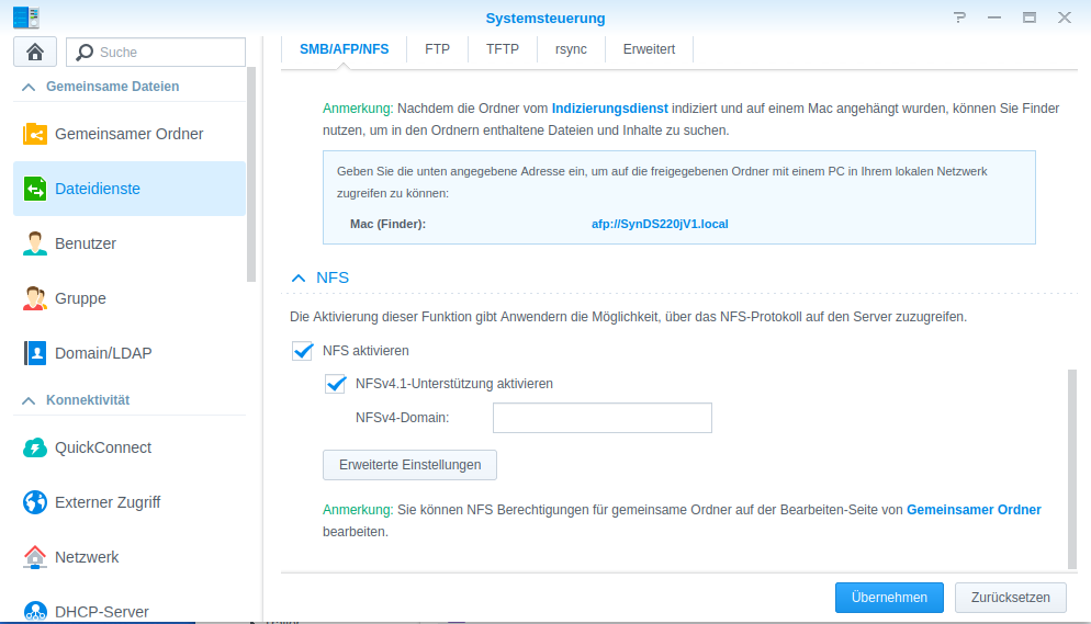 NFS-Dienst aktivieren